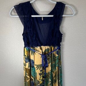 Free People Navy Dress with Floral Skirt